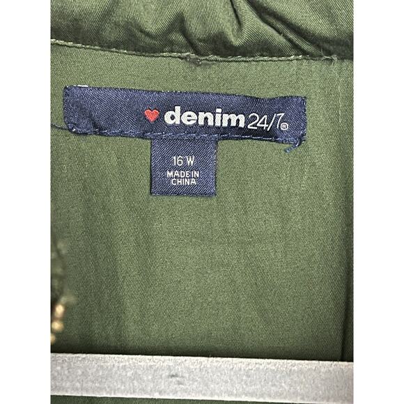 denim 24/7 Army Green Dress‎ Jacket with Black Lace Trim Size 16W NWOT - Picture 9 of 12